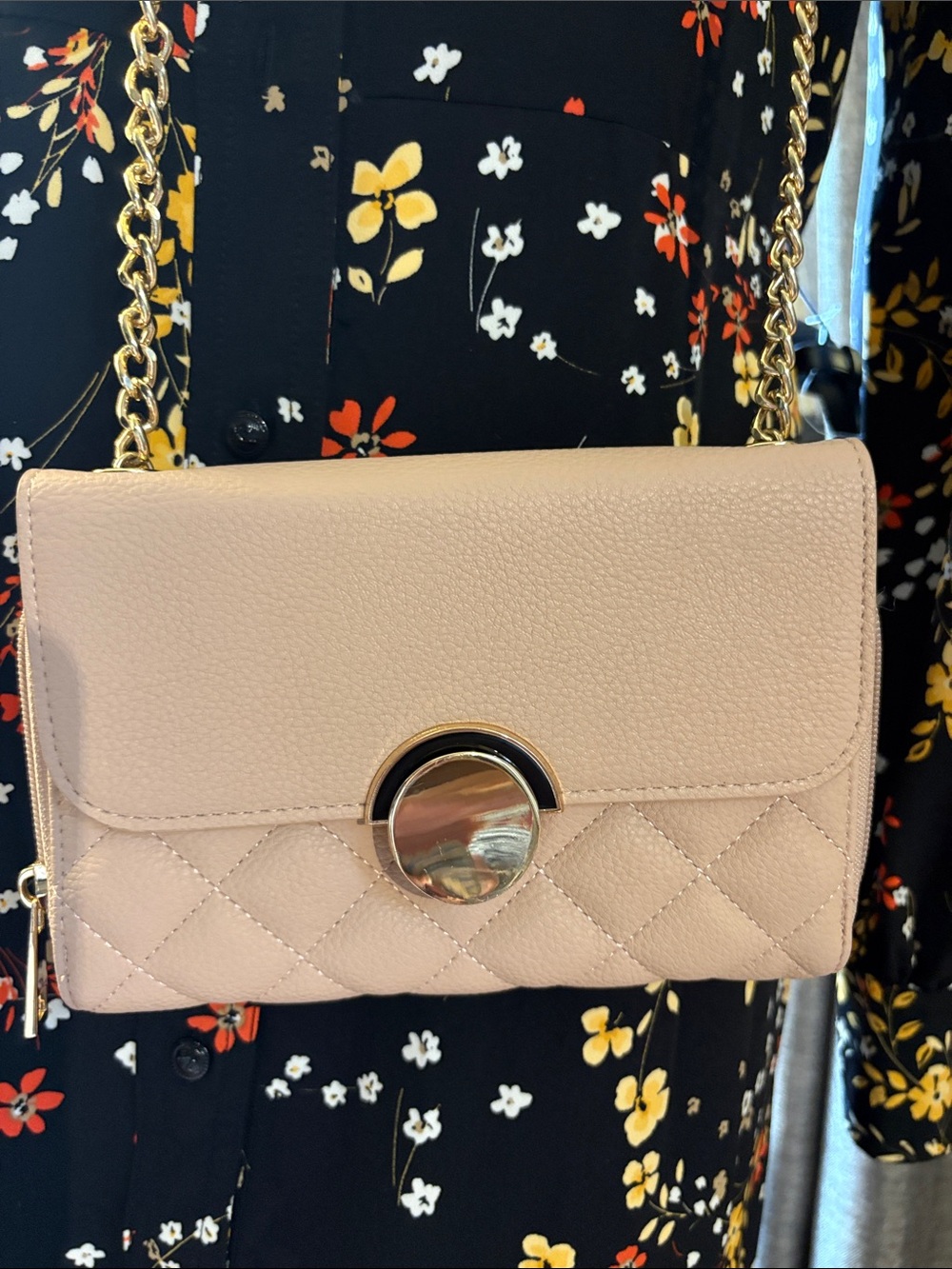 Blush Quilted Crossbody with Gold Accent